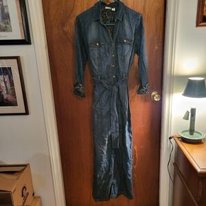 Chico's  Chambray Button Up Womens Denim  Dress Size 0  Tab Sleeve